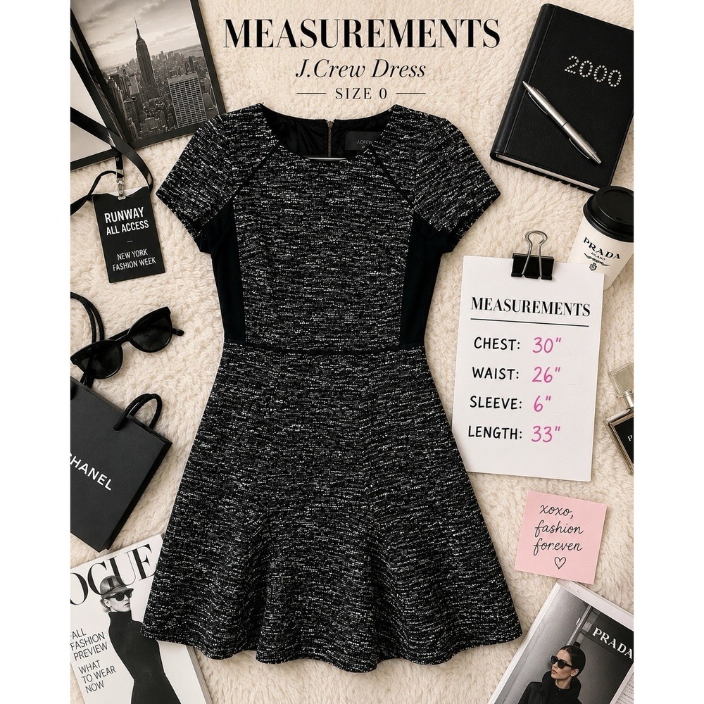 J.Crew Size 0 Tweed Fit & Flare Dress Classic Career Chic Short Sleeve - Picture 2 of 12